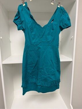 ASOS Teal Puff-Sleeve Mini Dress with Ruffle Hem